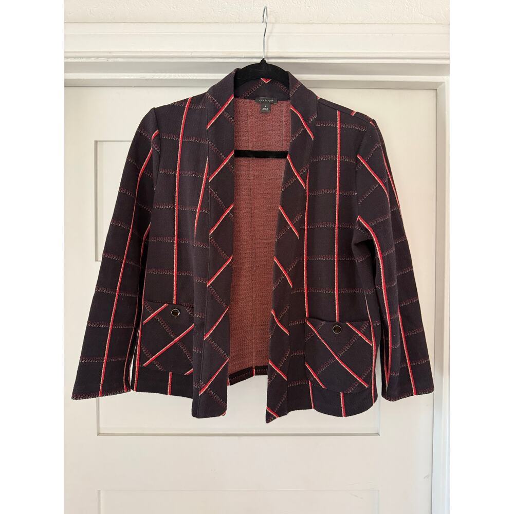 Ann Taylor Black & Red Windowpane Knit Blazer – Size M